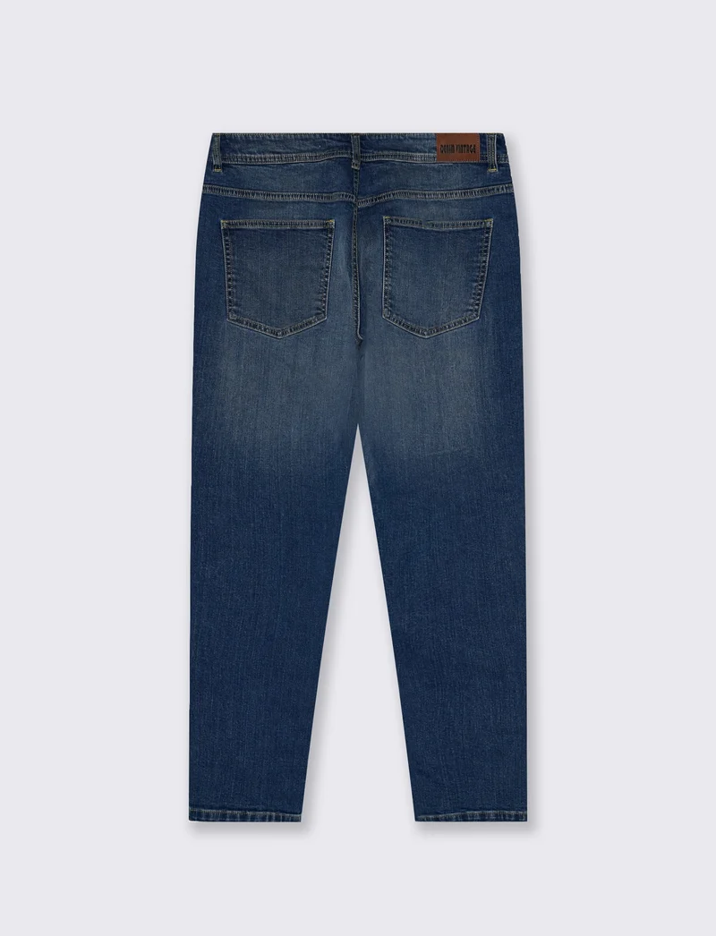 Jeans slim tapered fit blu medio effetto slavato - Denim