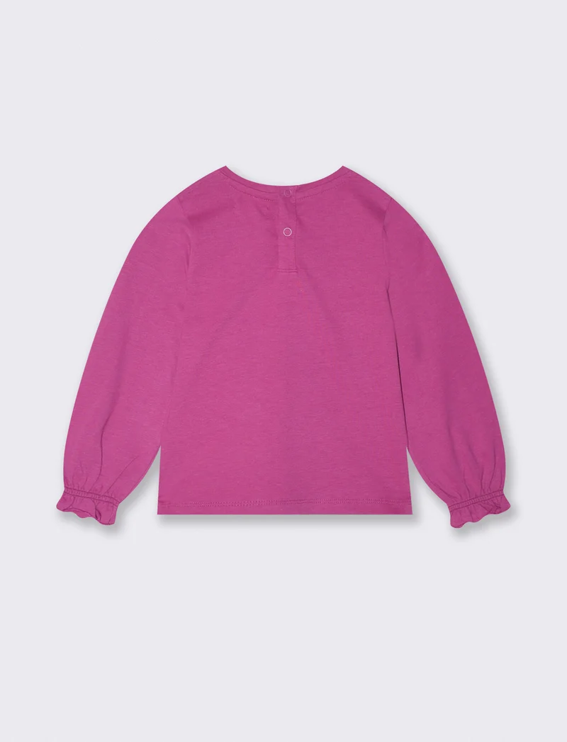T shirt manica lunga girocollo con stampa - Fuxia azalea