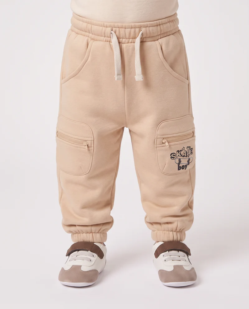Jogger con tasche e coulisse in felpa - Beige