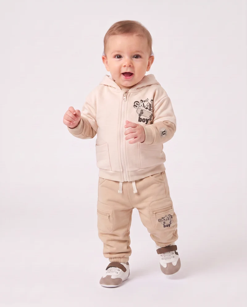 Jogger con tasche e coulisse in felpa - Beige