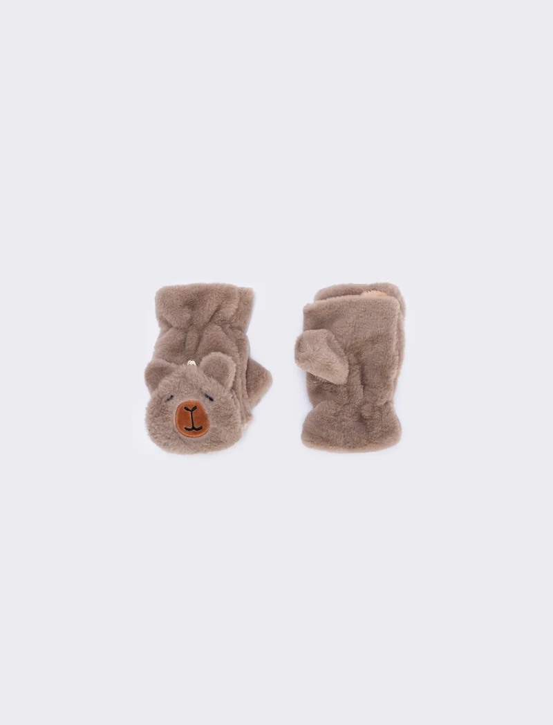 Guanti bambina animalier in finta pelliccia - Beige