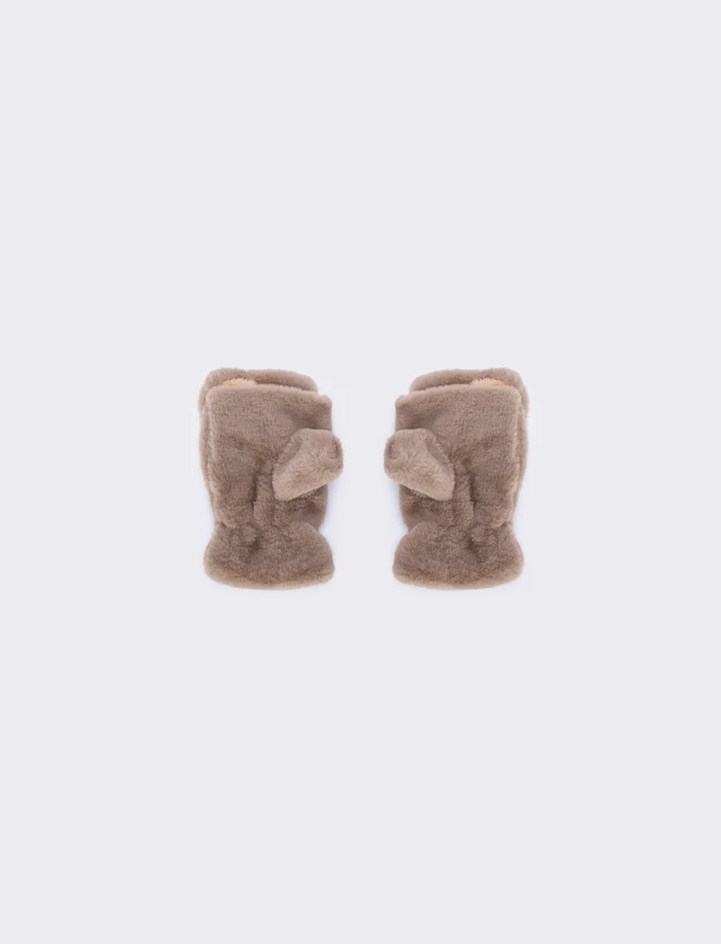 Guanti bambina animalier in finta pelliccia - Beige