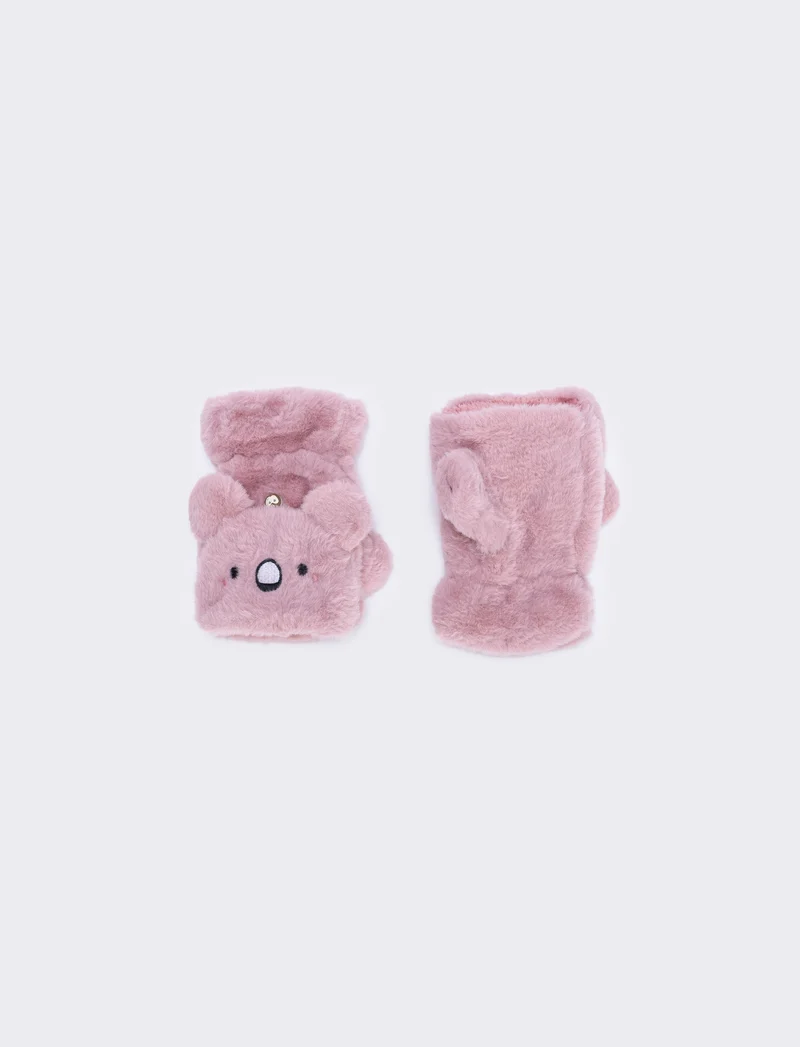 Guanti bambina animalier in finta pelliccia - Rosa