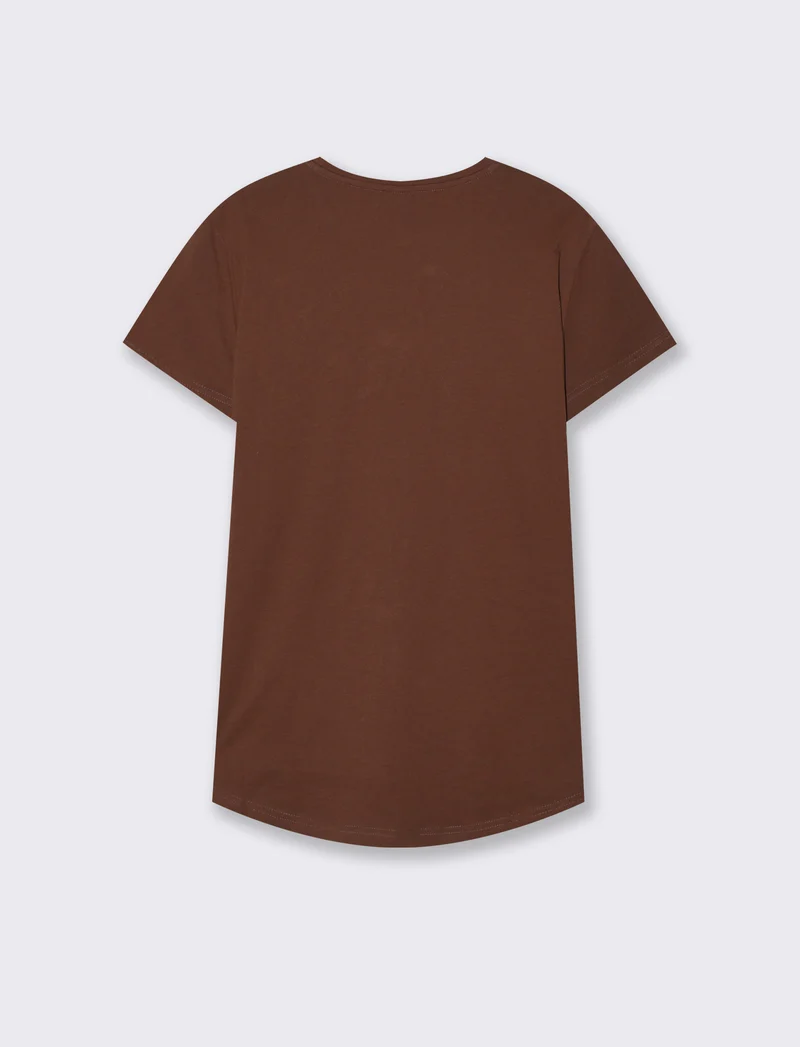 T-Shirt Basica Manica Corta Girocollo - Marrone cioccolato