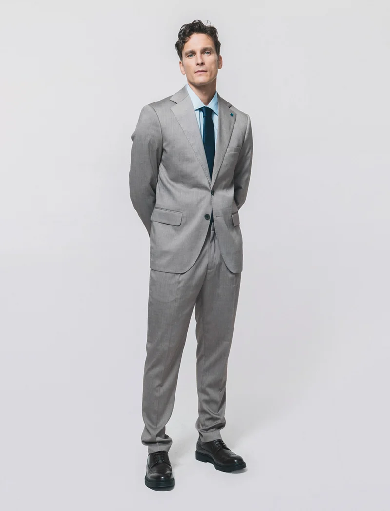 Pantaloni formal fit a spina di pesce - Grigio tortora