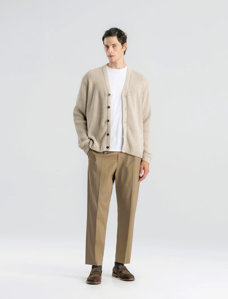 PANTALONI CHINO IN COTONE STRETCH RELAXED EASY PANT FIT - Verde kaki