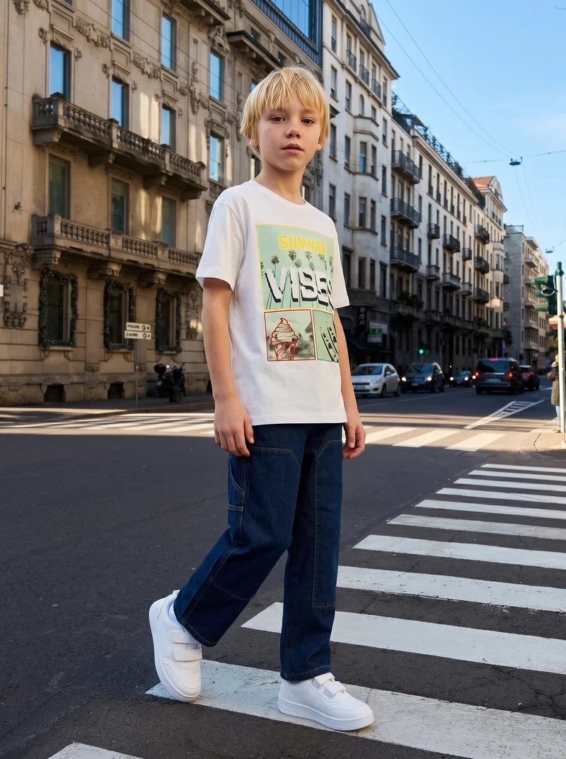 T-shirt in jersey con stampa fotografica - Bianco