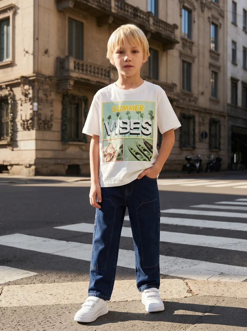 T-shirt in jersey con stampa fotografica - Bianco