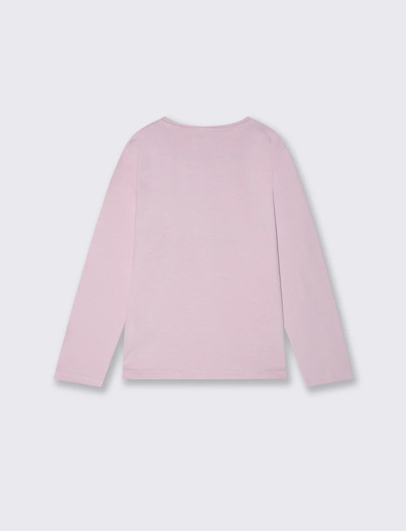 T-shirt in cotone manica lunga regolare - Rosa polvere