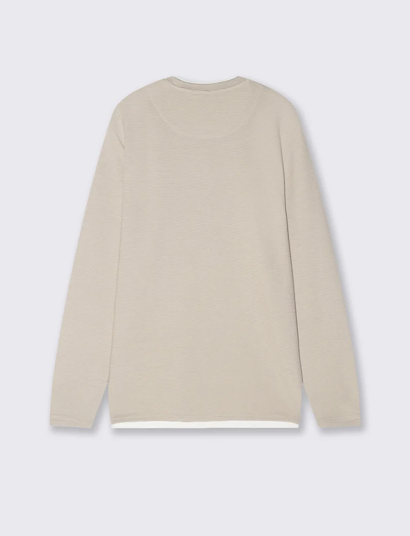 T-shirt maniche lunghe con orli a contrasto - Grigio ghiaccio
