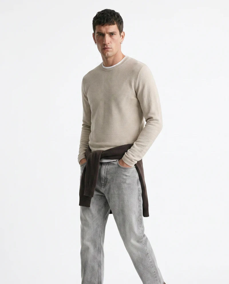 T-shirt maniche lunghe con orli a contrasto - Grigio ghiaccio