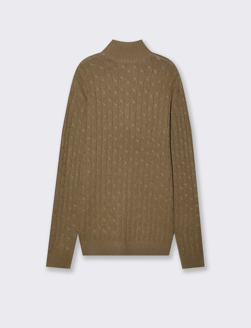 Maglia Cardigan Collo Alto in Ciniglia - Grigio fango