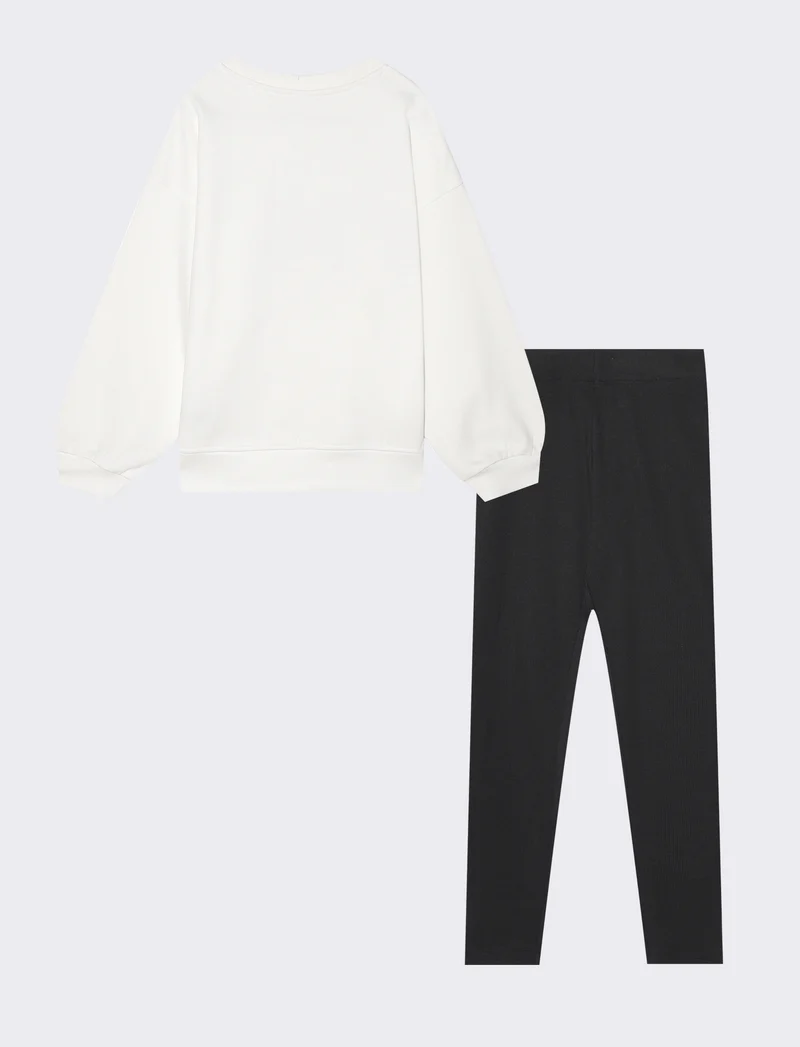 Completo felpa e leggings da bambina - Bianco latte