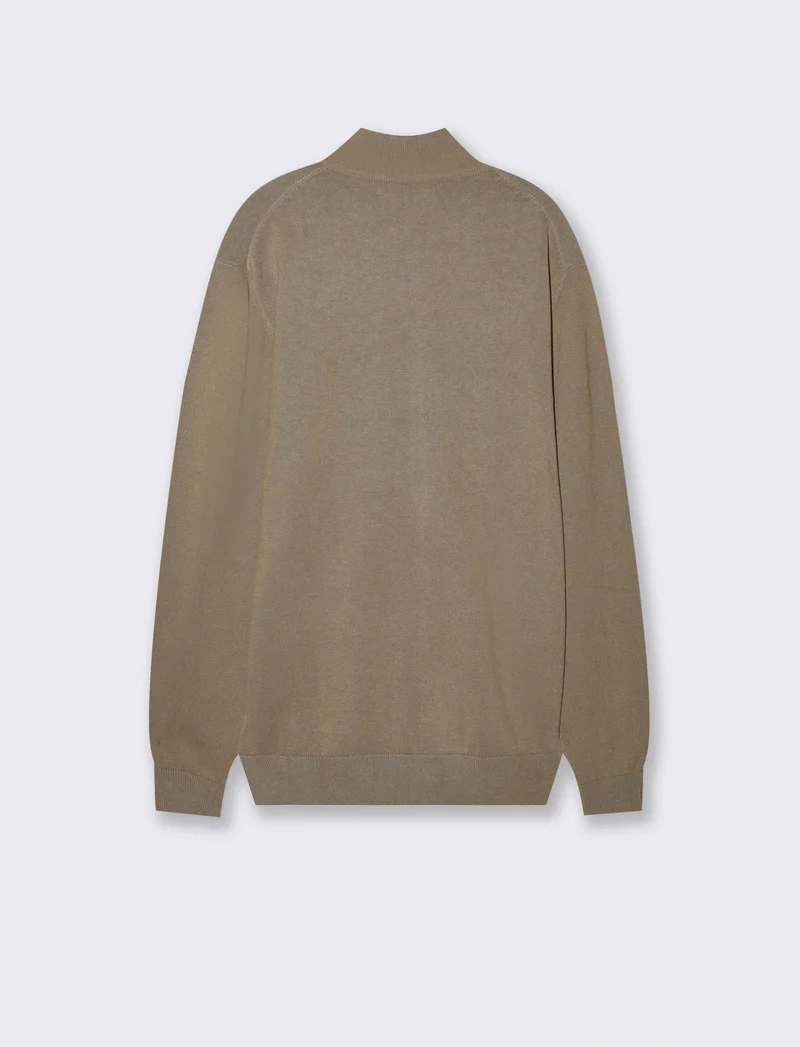 Maglia Cardigan Lupetto in Filato Comfort - Verde kaki