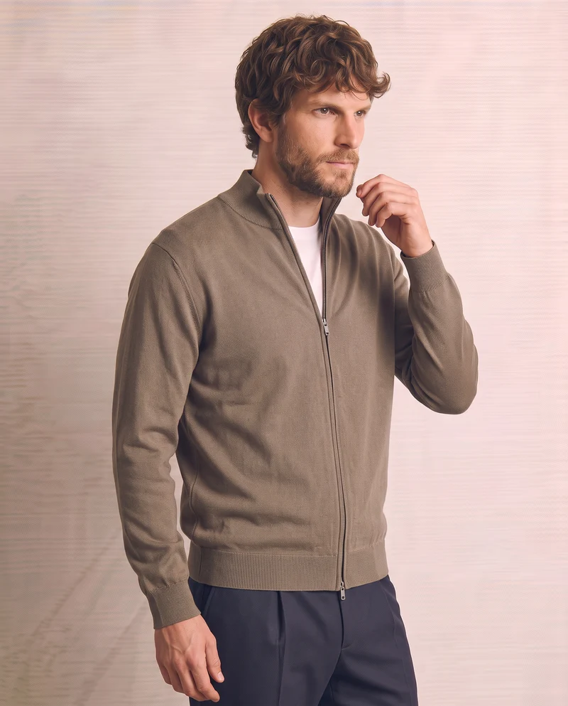 Maglia Cardigan Lupetto in Filato Comfort - Verde kaki