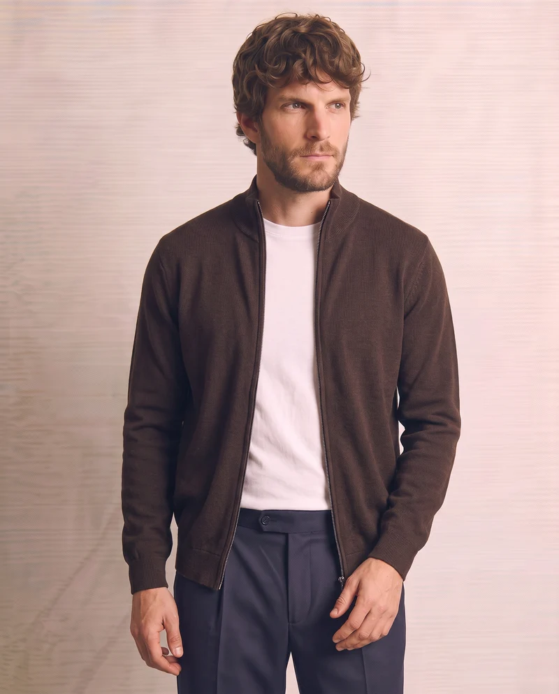 Maglia Cardigan Lupetto in Filato Comfort - Moro