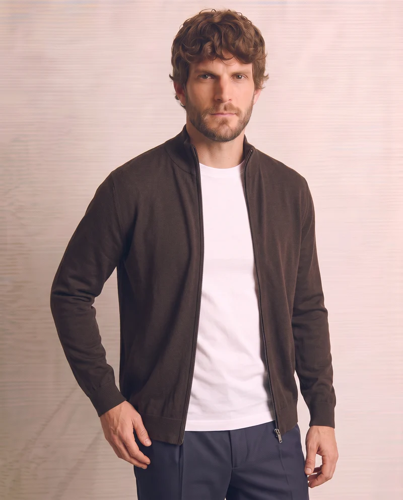 Maglia Cardigan Lupetto in Filato Comfort - Moro