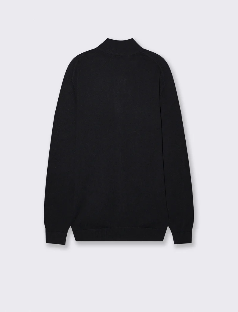 Maglia Cardigan Lupetto in Filato Comfort - Nero