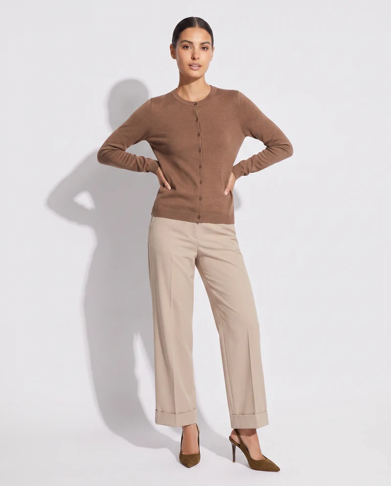 Cardigan basico girocollo vestibilità regolare - Cammello