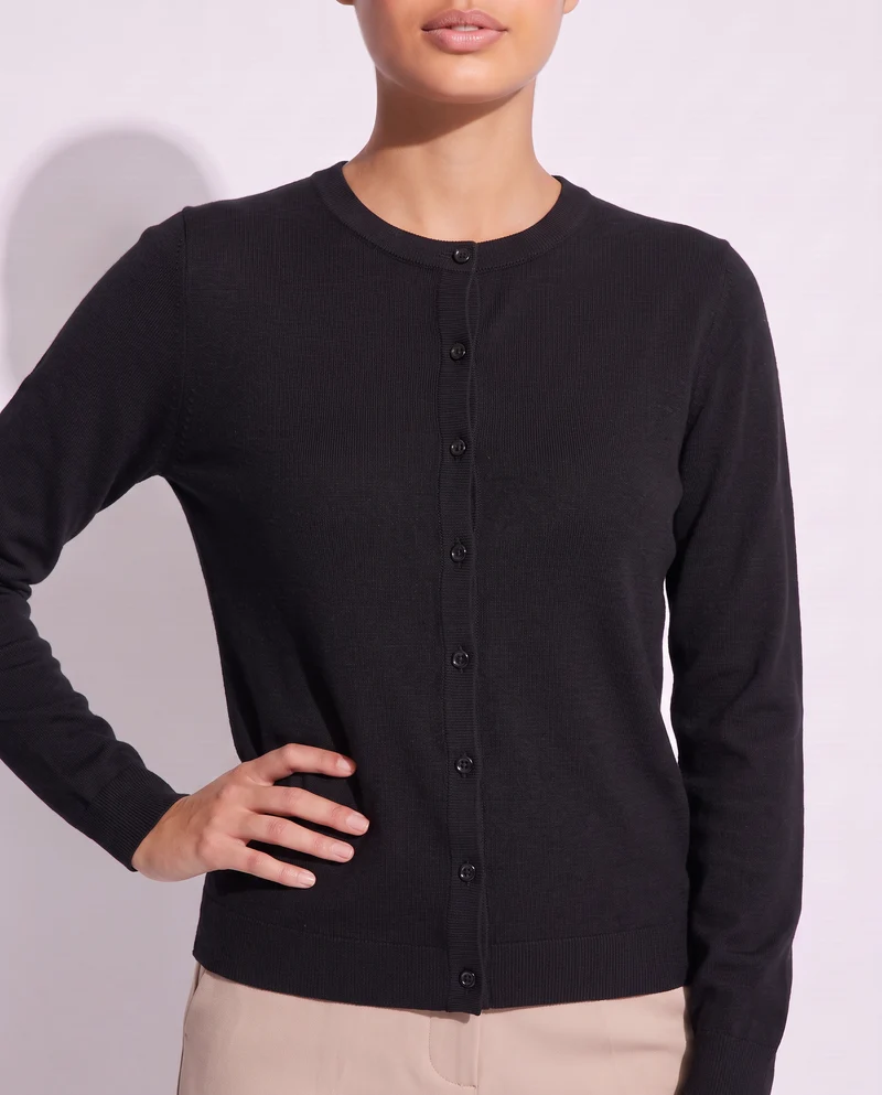 Cardigan basico girocollo vestibilità regolare - Nero
