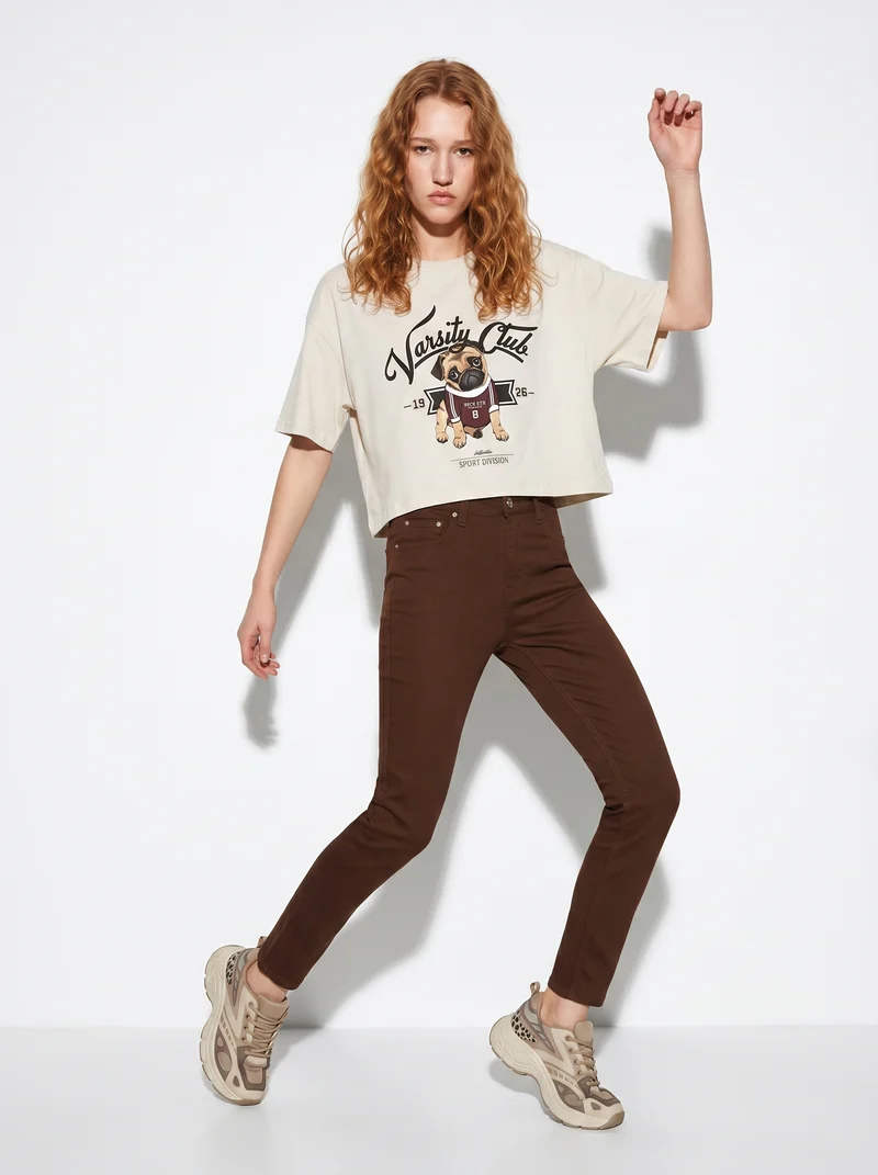 Jeans skinny con vita media ideale - Marrone cioccolato