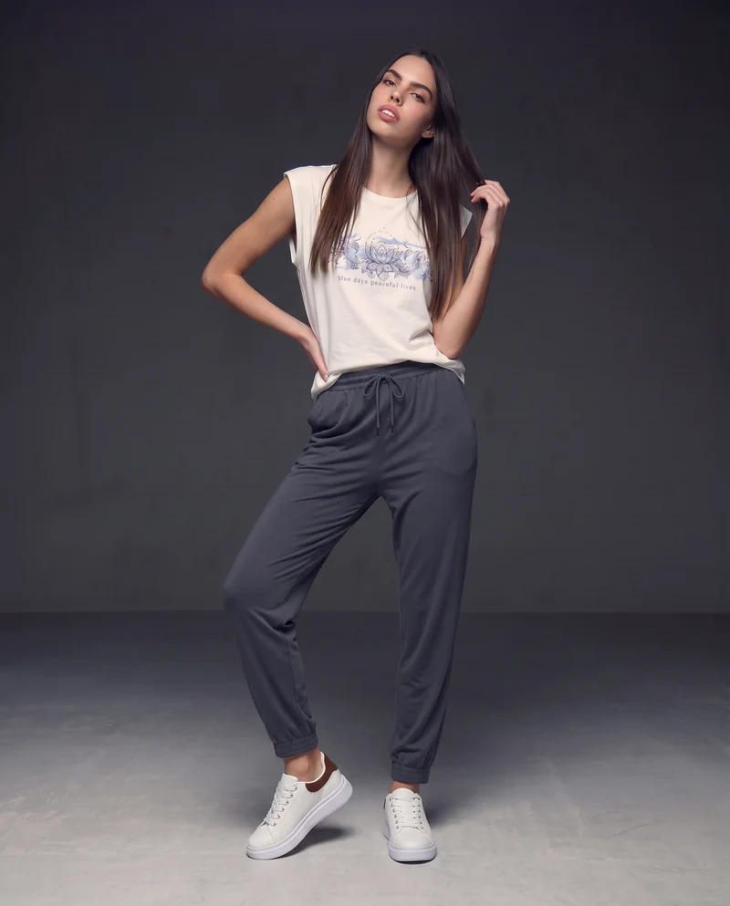 Pantaloni tuta con coulisse in vita - Grigio piombo
