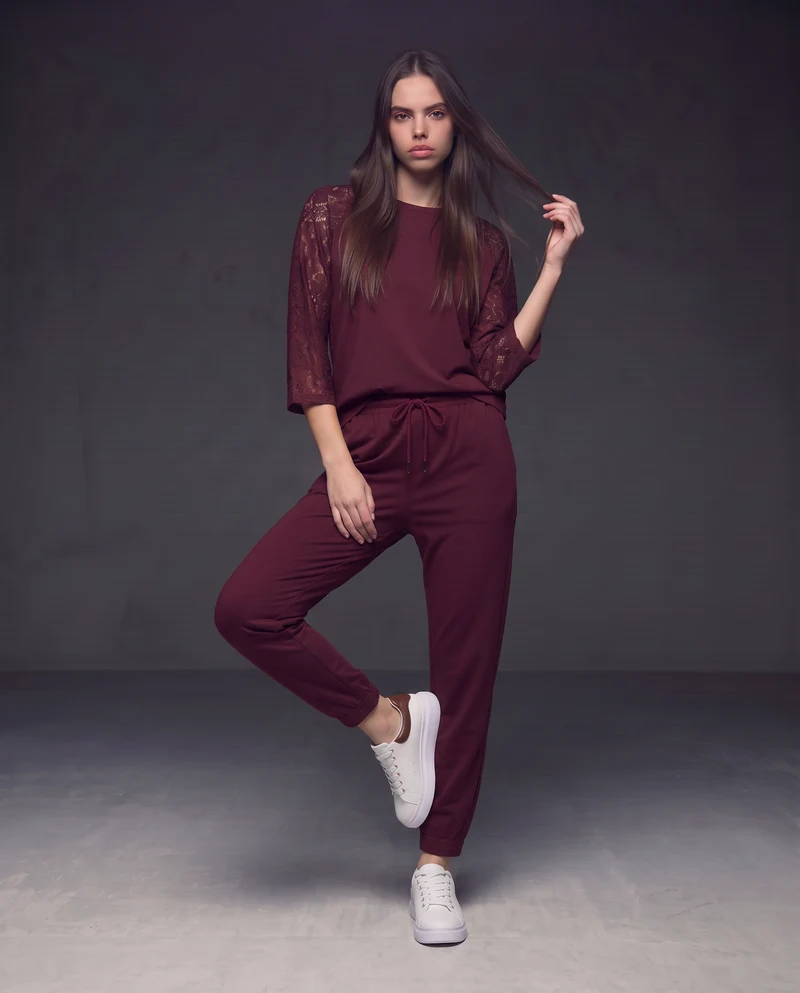 Pantaloni tuta con coulisse in vita - Viola prugna