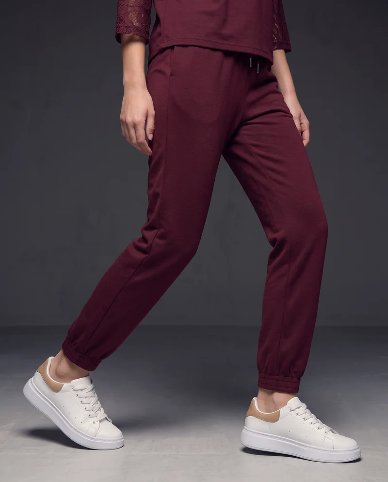 Pantaloni tuta con coulisse in vita - Viola prugna