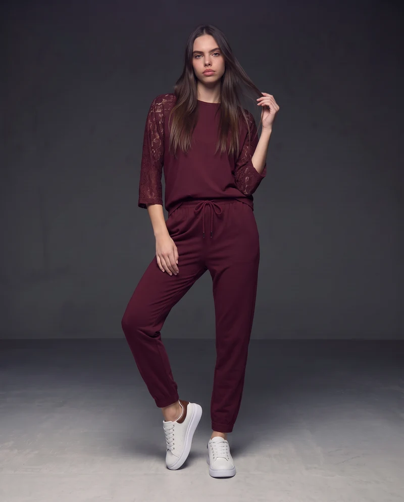 Pantaloni tuta con coulisse in vita - Viola prugna