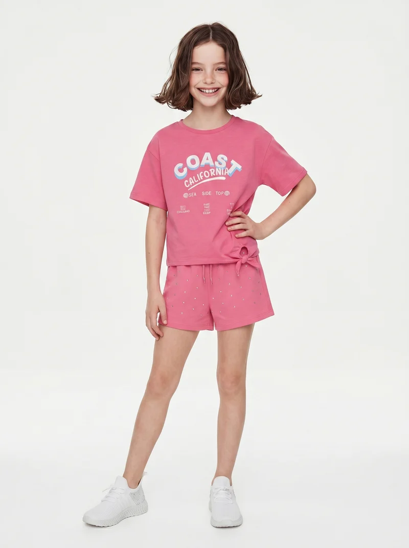 T-shirt da bambina con nodo sul davanti - Rosa big bubble