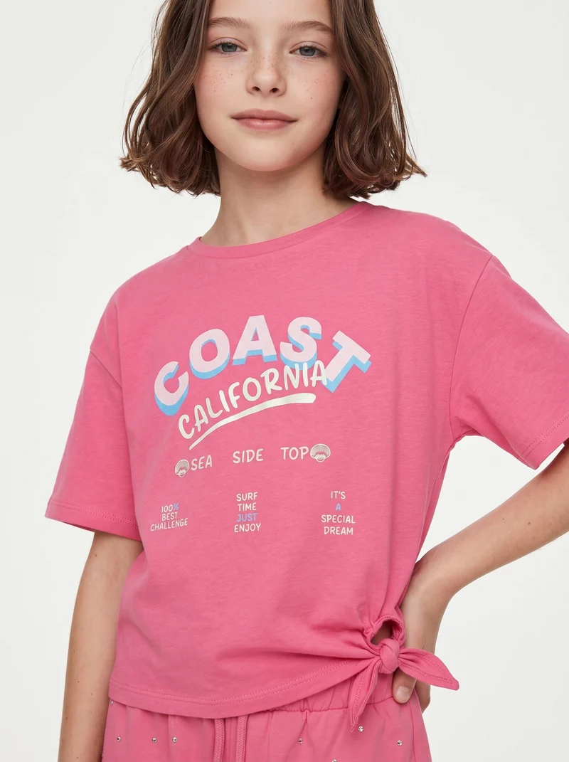 T-shirt da bambina con nodo sul davanti - Rosa big bubble