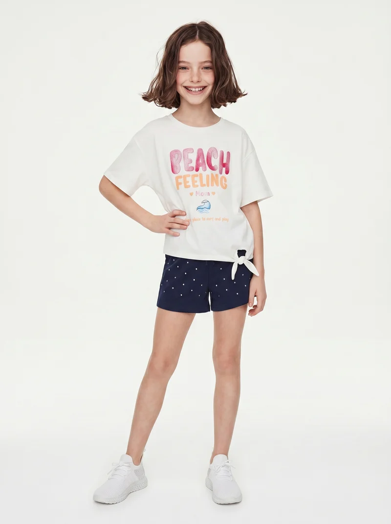 T-shirt da bambina con nodo sul davanti - Bianco
