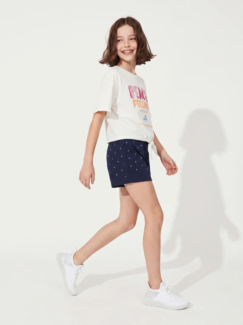 T-shirt da bambina con nodo sul davanti - Bianco
