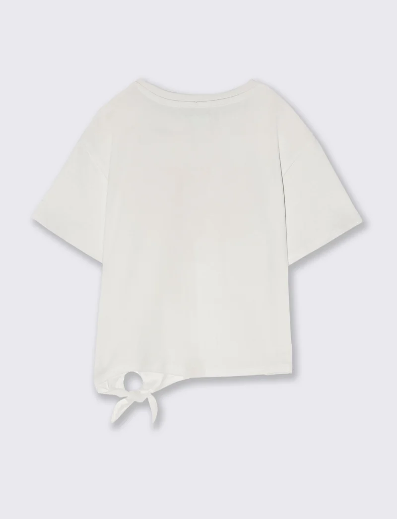 T-shirt da bambina con nodo sul davanti - Bianco