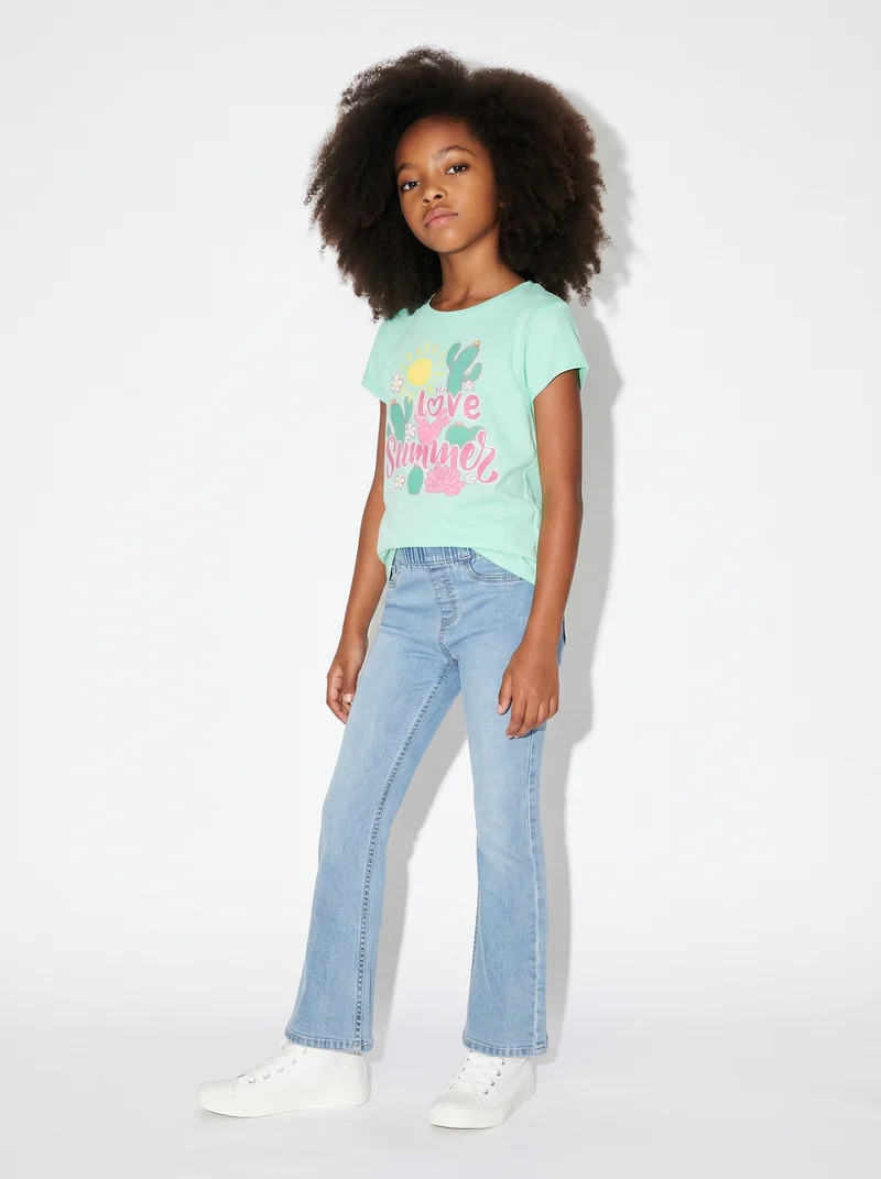 T-shirt estiva bambina con stampa lucida - Verde acqua