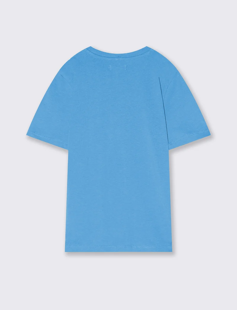 T-shirt mezza manica tinta unita con stampa - Azzurro