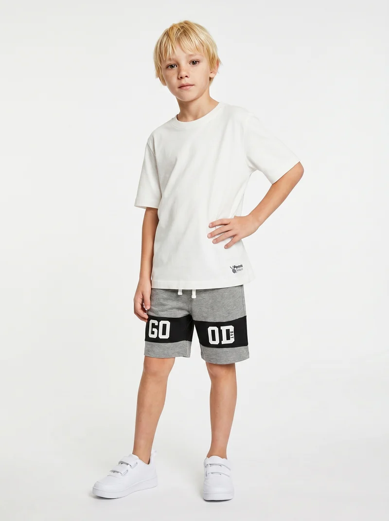 T-shirt mezza manica tinta unita con stampa - Bianco