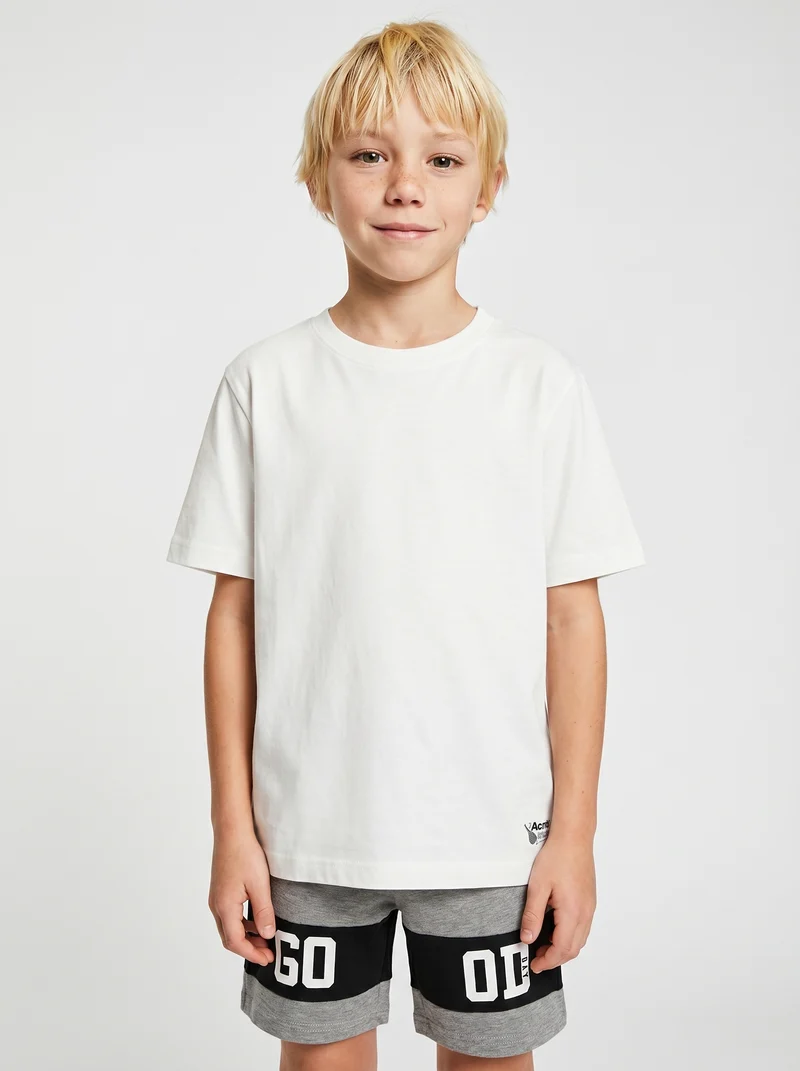 T-shirt mezza manica tinta unita con stampa - Bianco