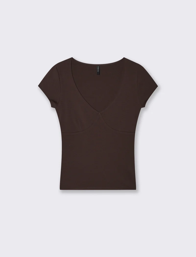 T-shirt a manica corta scollo a V slim - Moro