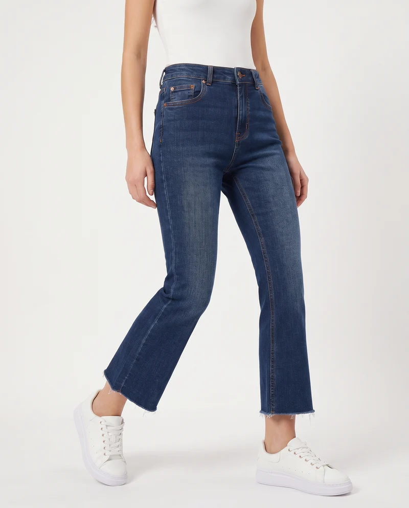 Jeans cropped flare a vita alta cinque tasche - DENIM SCURO