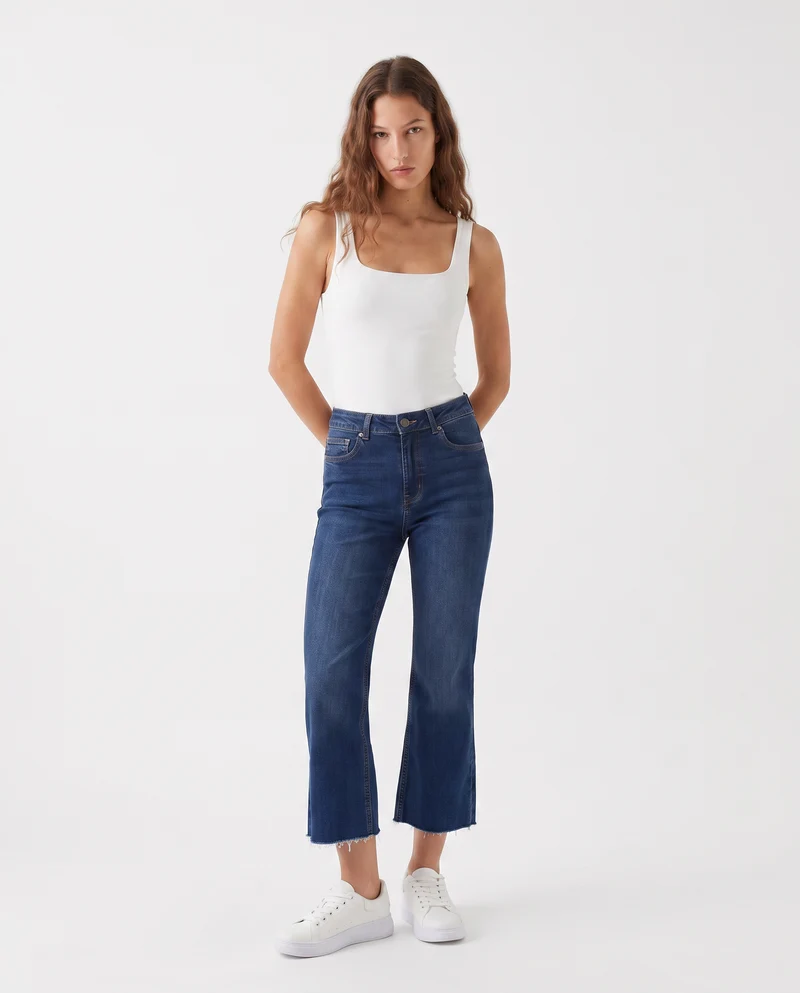 Jeans cropped flare a vita alta cinque tasche - DENIM SCURO