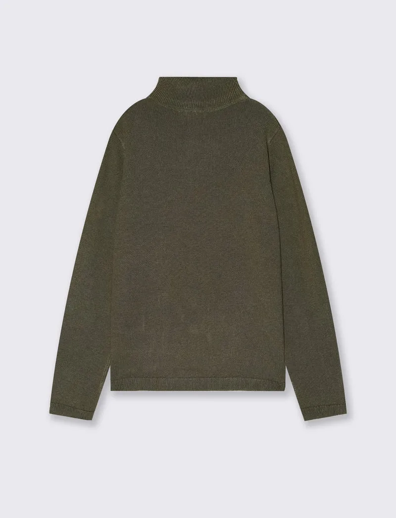 Maglia Collo Alto in Viscosa Nylon - Verde militare