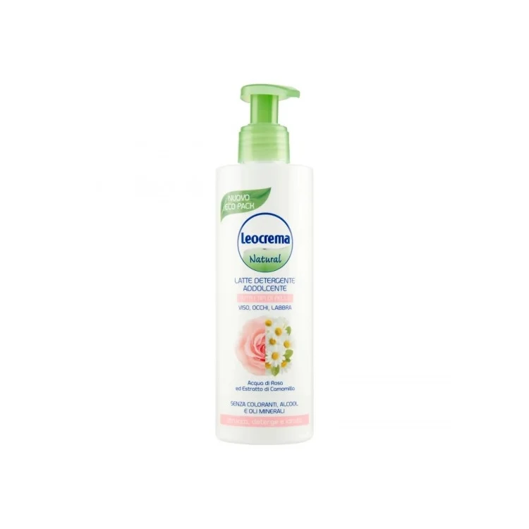 Leocrema - Natural - Latte Detergente Addolcente - Tutti i Tipi Di Pelle - Viso-Occhi-Labbra - Acqua Di Rosa Ed Estratto Di Camomille