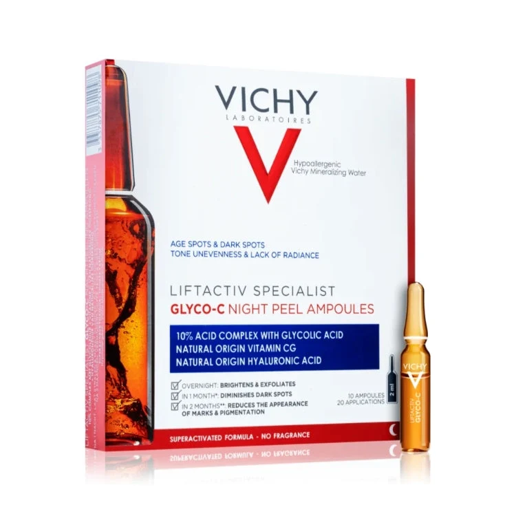 Vichy - Liftactiv Specialist - Glyco-C Ampollas Peeling De Noche - 10% Complejo Con Ácido Glicólico - Vitamina C2 De Origen Natural - Ácido Hialurónico De Origen Natural