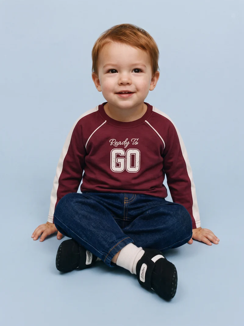 T-shirt in jersey con stampa sportiva - Bordeaux