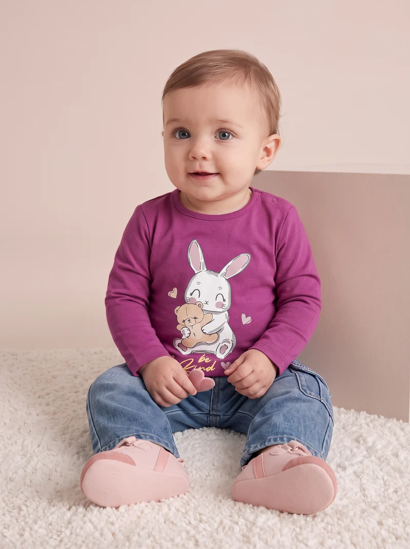 T-shirt basica con stampa brillante - Fuxia azalea
