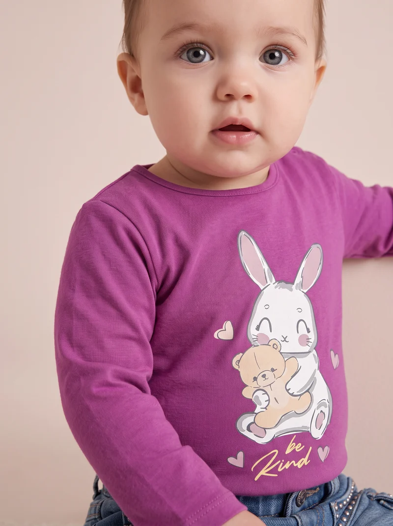 T-shirt basica con stampa brillante - Fuxia azalea