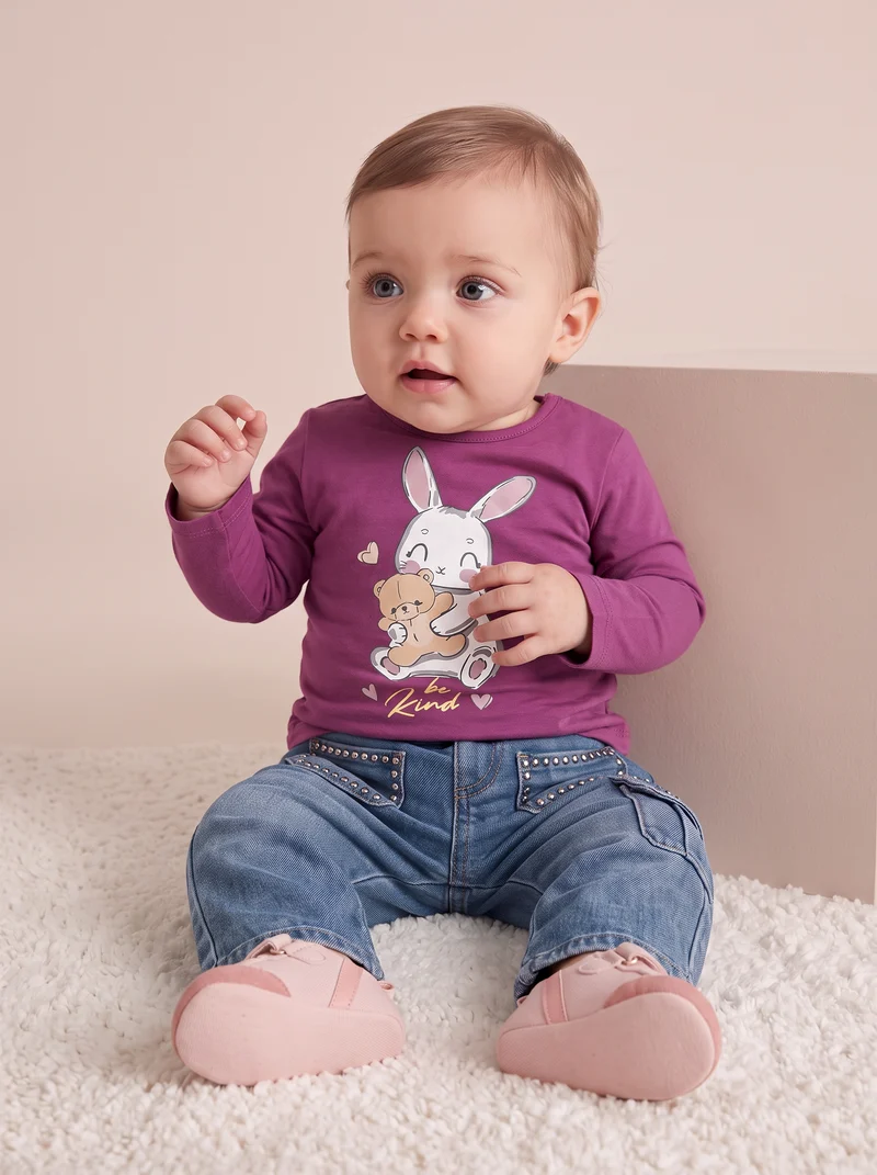 T-shirt basica con stampa brillante - Fuxia azalea