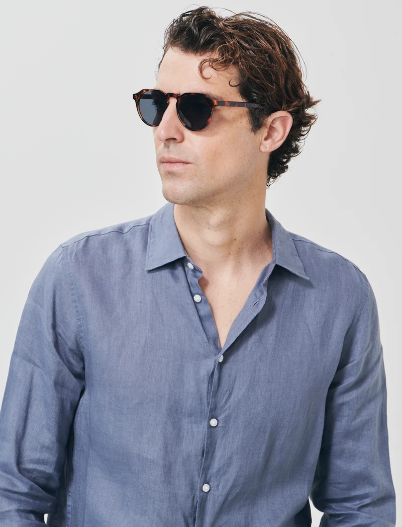 Camicia in lino leggero con collo francese - CARTA DA ZUCCHERO