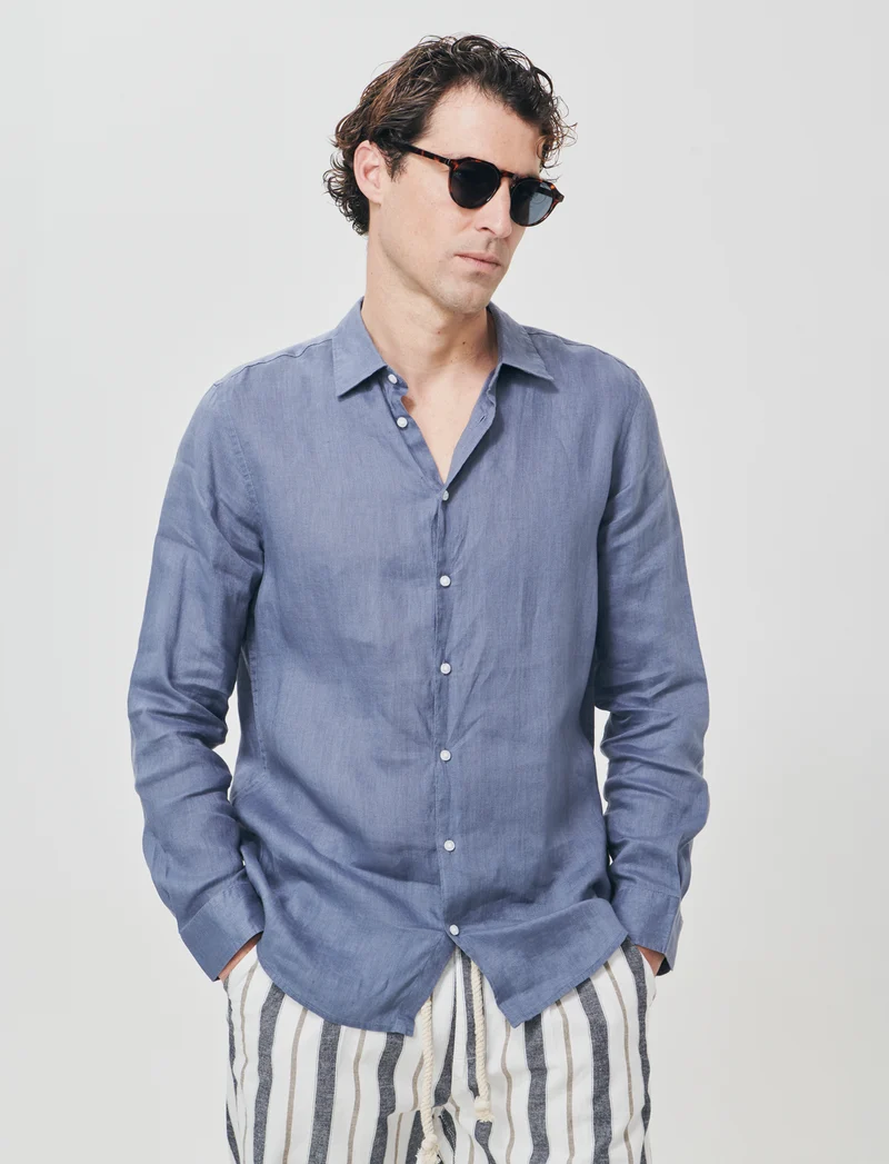Camicia in lino leggero con collo francese - CARTA DA ZUCCHERO